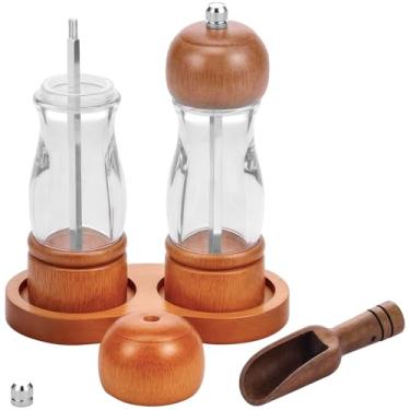 Imagem de Conjunto de 4 moedores de sal e pimenta, moedor de especiarias grosso fino ajustável, coqueteleiras de madeira de acácia premium, ótimo presente para casa