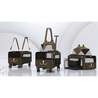 Imagem de Mochila com rodinhas para animais de estimação, mochila com rodas removíveis e dobráveis, bolsa de viagem para cães e gatos pequenos com rodas, carrinho para cães (cor café, bolsa para animais de