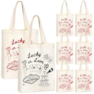 Imagem de Aliceset 8 bolsas de dama de honra de lona para despedida de solteira, sacos de presente de dama de honra, reutilizáveis (preto, rosa vermelha, Lucky in Love)