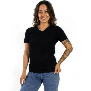 Imagem de Camiseta Baby Look Gola V Algodão Feminina Básica Mirante-Feminino