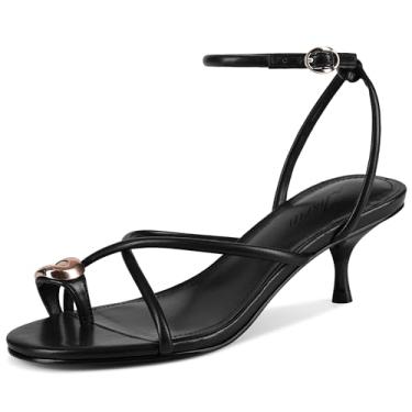 Imagem de zhsrin Sandálias femininas de salto alto com tira no tornozelo, bico aberto, casamento, festa, verão, sapatos, Preto, 40