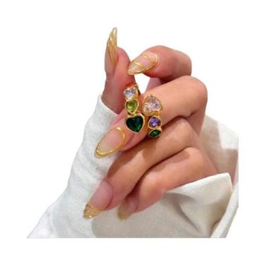 Imagem de Anel Feminino Vintage Banhado a Ouro Com Zircônia Em Formato De Coraçã