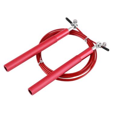 Imagem de MOPFOL Corda de salto de liga de alumínio com rolamentos de esferas – Corda de pular para treinamento de velocidade, aderência antiderrapante e cabo de PVC ajustável (vermelho)