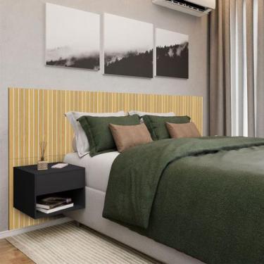 Imagem de Kit Cabeceira Ripada Com 2 Mesas De Cabeceira Suspensa - NoBrand, Pret