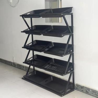 Imagem de Prateleira comercial de 5 camadas para vegetais e lanches, grande prateleira de exibição de supermercado com 10 cestas para lojas de conveniência de varejo, ideal para frutas, batatas fritas e