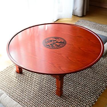 Imagem de Mesa de chão japonesa – Mesa de jantar redonda dobrável de madeira maciça para sentar no chão, mesa de meditação Kotatsu, mesa de altar, feita à mão no Japão