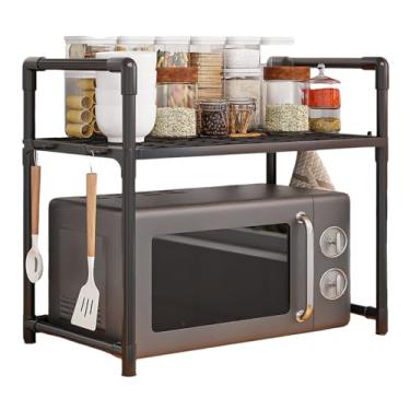 Imagem de Suporte de cozinha para micro-ondas, suporte de forno de micro-ondas com ganchos, suporte de máquina de pão de camada dupla, suporte de tempero alargado para balcão, despensa, mesa de garagem