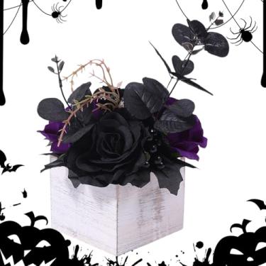Imagem de Buquê de flores de Halloween | Buquê de flores pretas falsas com vaso de , detalhes misteriosos para casa, dormitório de hotel, restaurante, negócios