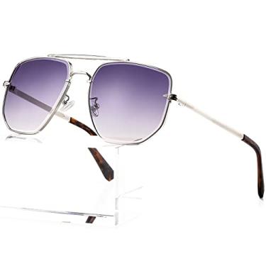 Imagem de AIEYEZO Óculos de sol aviador quadrados grandes para homens e mulheres, moderno, vintage, óculos de sol clássicos estilo piloto gradiente, Gradiente prateado/cinza, MM