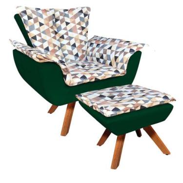 Imagem de Kit 01 Poltrona e 01 Puff Opala Giratório D87 com Suede Base Madeira M