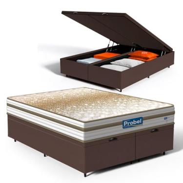 Imagem de Cama Box Baú com Colchão de Molas Ensacadas Double Face Pillow Euro Alfa Probel (Marrom, Queen)