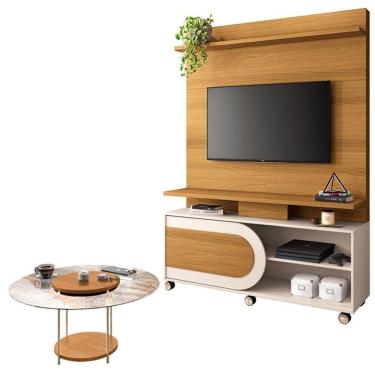 Imagem de Estante Home Theater órbis Cinamomo Off White E Mesa De Centro Sky Com Tampo De Vidro Cinamomo- Hb Móveis