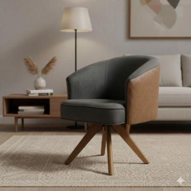 Imagem de Poltrona Decorativa Giratória material sintético Base Madeira Conforto