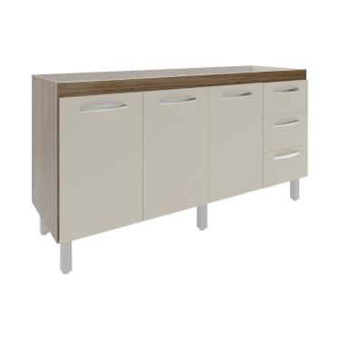 Imagem de Balcão Armário Cozinha Gabinete para Pia 148 cm 3 Gavetas e 3 Portas Deise Savana Off White