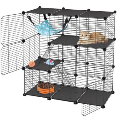 Imagem de VISCOO Gaiola para gatos, cercadinho de gato DIY de 3 andares, 91,4 x 40,6 x 91,4 cm, para ambientes internos e externos, com rede, caixa de metal removível, canil para gatos, local de exercícios 3 x
