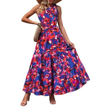 Imagem de Vestido PRETTYGARDEN Floral Maxi Ombro Único Sem Mangas M