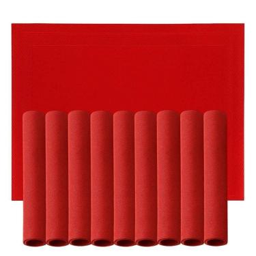 Imagem de Jogo 10 Lugar Americano Retangular Mesa Pvc Vermelho Executivo 30x45cm Em Casa Tem