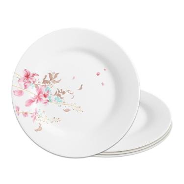 Imagem de Jogo 4 Prato De Sobremesa De Vidro Branco Flowers Bord Em Casa Tem 20cm