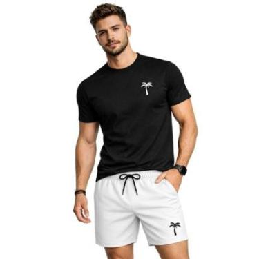 Imagem de Conjunto Masculino Camiseta Algodão Estampada E Short Tactel Liso Coqueiro-Masculino