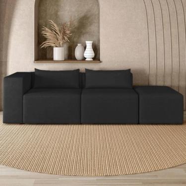 Imagem de Sofá 4 Lugares 283cm com Puff Direito Fay Veludo Preto Z55 - Mpozenato