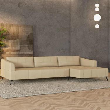 Imagem de Sofá 4 Lugares 286cm com Chaise Direito Eko Couro Bege Z55 - Mpozenato