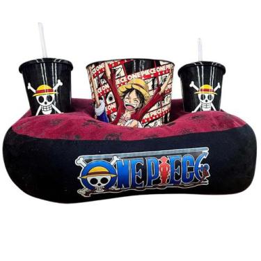 Imagem de Kit One Piece Almofada Suede Balde Pipoca + 2 Copos Oficial - Zona Cri