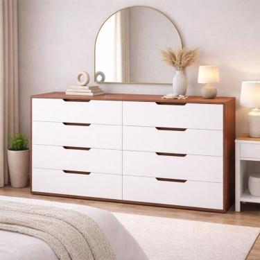 Imagem de Cômoda Madri 8 Gavetas Branco/Freijó - Politorno