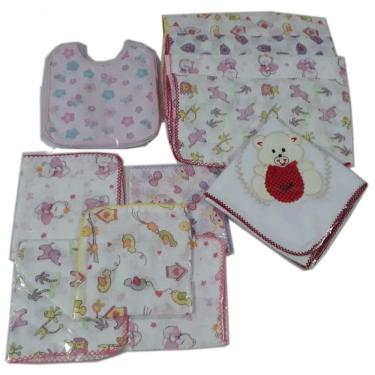 Imagem de Kit 25 Fraldas 1 Cueiro Bordado 3 Babador Meniina