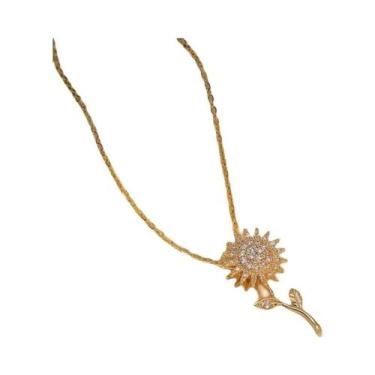 Imagem de Colar Feminino Dourado Com Pingente Girassol De Zircônia Cúbica Em Lig