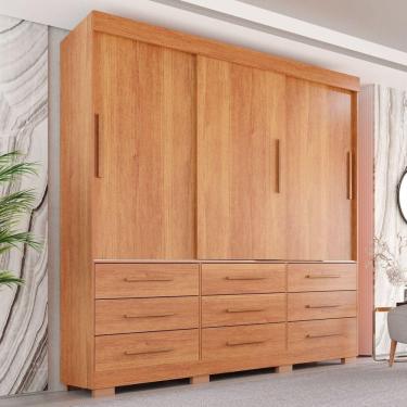 Imagem de Guarda-roupa com Pés Casal 3 Portas 9 Gavetas Luana Cinamomo