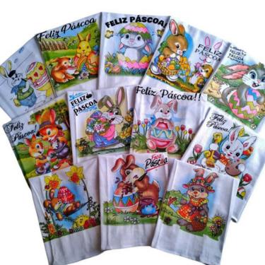 Imagem de Pano De Prato Lomaer Sacaria Estampado Pascoa c/ Glitter 0,45 x 0,71cm 6Und Branco