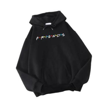 Imagem de Moletom Masculino Oversize Coreano De Lã Com Capuz E Estampa Friends, 
