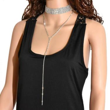 Imagem de Colar Gargantilha Luxo Strass Gravata Feminino Festa Casamen - - anjo 