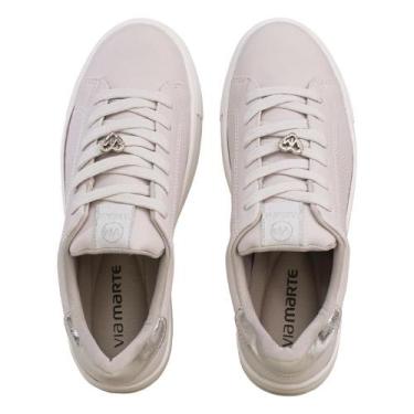 Imagem de Tênis Casual Branco e Dourado Solado Listrado  Via Marte, Linho, 36