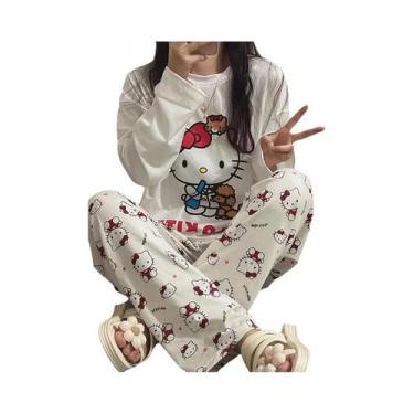 Imagem de Conjunto De Pijamas Hello Kitty Para Meninas Com Manga Longa Para Outo