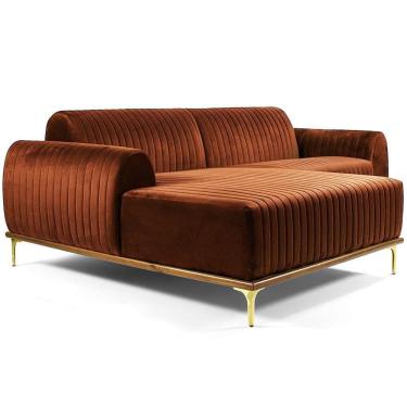 Imagem de Sofá Molino 3 Lugares 230cm Chaise Direito Pés Gold Veludo Camel - Nexta Casa