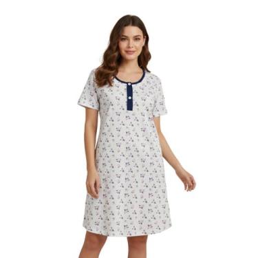 Imagem de Camisola Botão Feminina Manga Curta Estampa Floral Pijama Camisão Gest