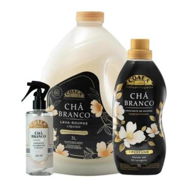 Imagem de Kit Lavanderia Coala Chá Branco LavaRoupas Líquido 3L , Amaciante 1L, 