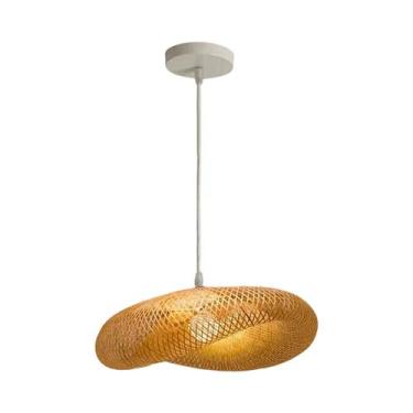 Imagem de Luminária Pendente De Bambu Preto E Branco Feita À Mão, Lustre Retro T