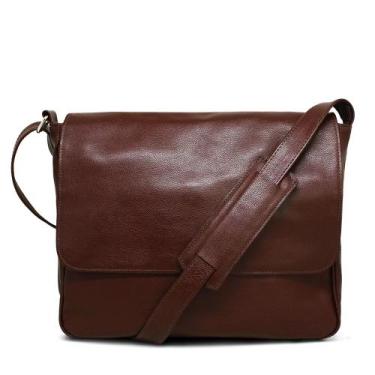 Imagem de Bolsa Carteiro Masculina de Couro Renné, Pinhão