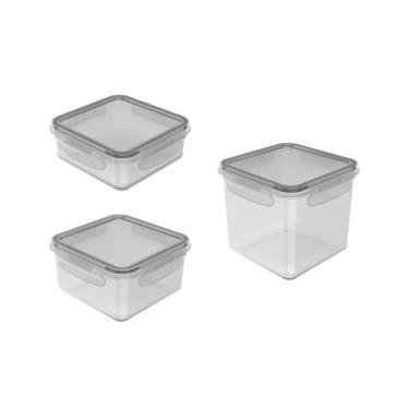 Imagem de Kit de potes organizadores de geladeira quadrado Ou 3 peças Linha Click