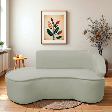 Imagem de Divã Recamier Curvo Sala De Estar Recepção Marrocos 200cm Lado Esquerdo Bouclé Verde Oliva