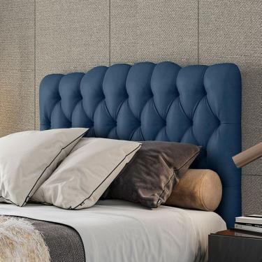 Imagem de Cabeceira Estofada Prisma Casal 140 Cm Veludo Azul Marinho Sonhar Estofados