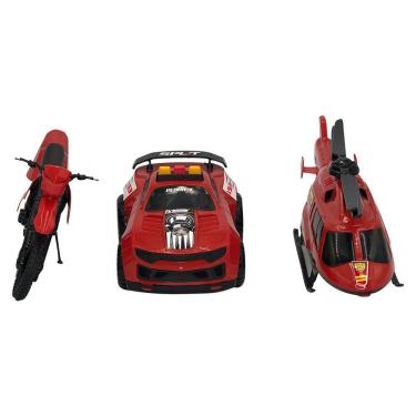 Imagem de Triplo Bs Kit Brinquedos Polícia Carro Moto Helicóptero Cor:vermelho