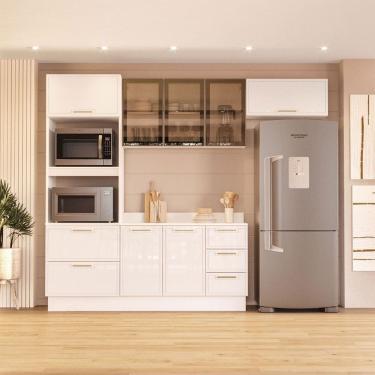 Imagem de Cozinha Compacta Amara 8 Portas 4 Gavetas com Vidro Branco - Politorno