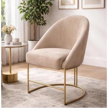 Imagem de Poltrona Decorativa com pés metalico Lua - Virtual Móveis, Bege