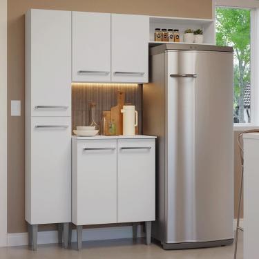 Imagem de Armário de Cozinha Compacta Emilly MDP 156cm Branco com Paneleiro Balcão Aéreo e Nicho...