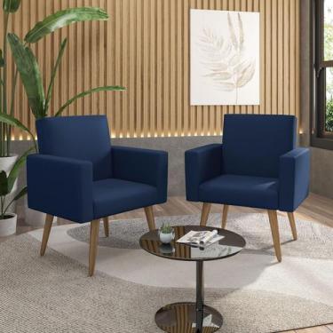 Imagem de Kit 2 Poltronas Nina Barbearia Studio Recepção - Móveis Mafer, Azul-ma