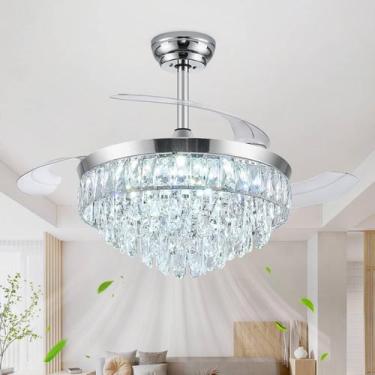 Imagem de Lustre com ventilador de teto de cristal Deliyfans 42", LED, 110V, 110