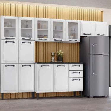 Imagem de Cozinha Modulada Compacta em Aço 4 Peças 14 Portas 2 Gavetas Paneleiro